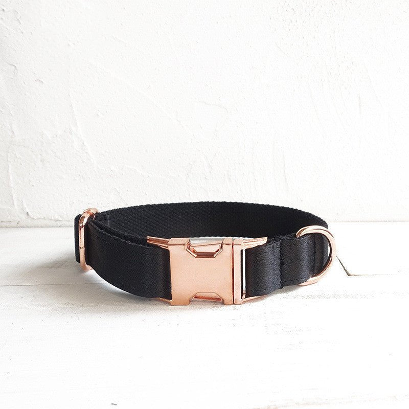 Beautiful sheer black dog collar with rose gold colored buckles and adjustments. Top quality materials and scratch free fasteners - Whiskers & Adventure Co.