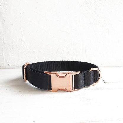 Beautiful sheer black dog collar with rose gold colored buckles and adjustments. Top quality materials and scratch free fasteners - Whiskers & Adventure Co.
