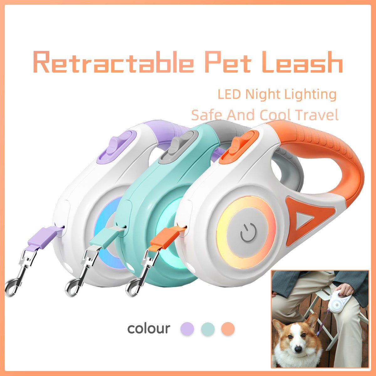 Retractable Pet Leash with Handy SpotLight! Safety, Security and Great for Avoiding Puddles or Potholes! - Whiskers & Adventure Co.