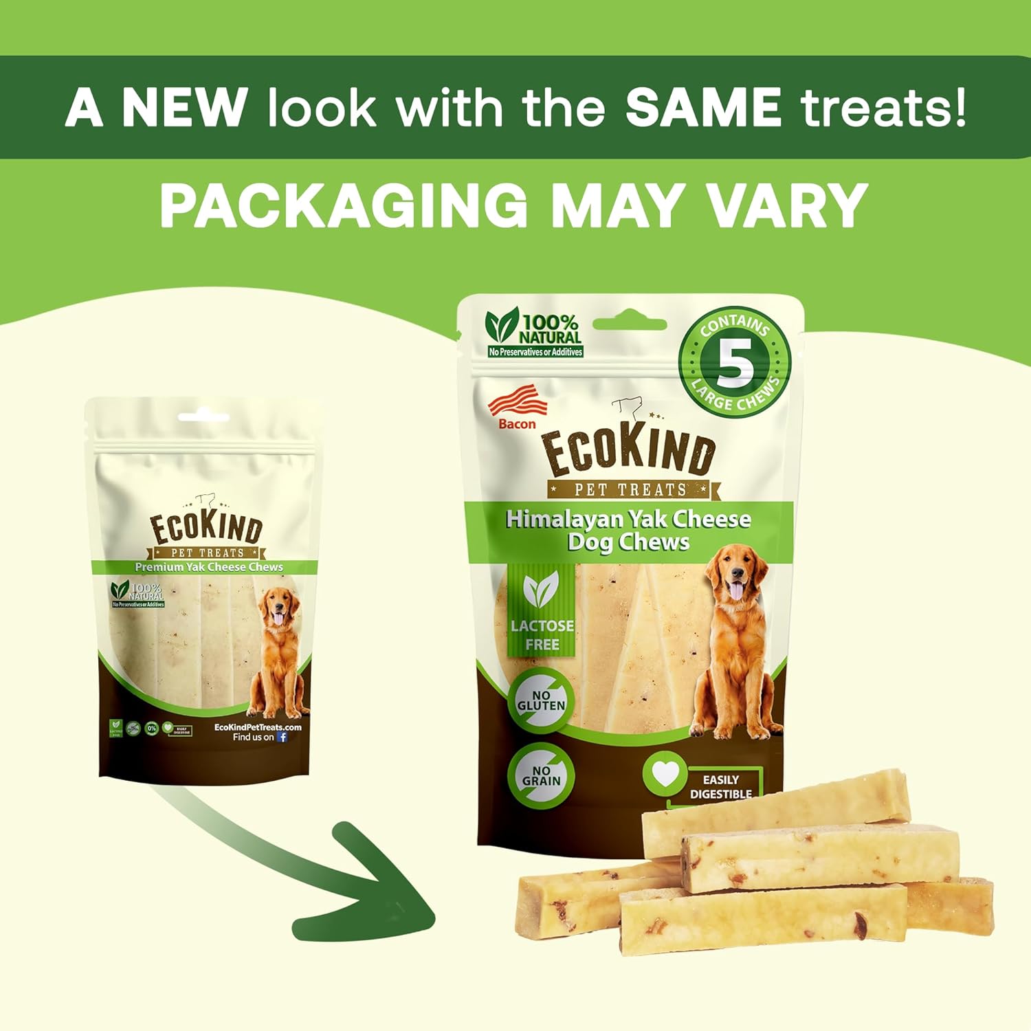 Bacon Flavor Gold Yak Chews for Large Dogs (1 lb to 5lb Bags) - G.O.A.T pets