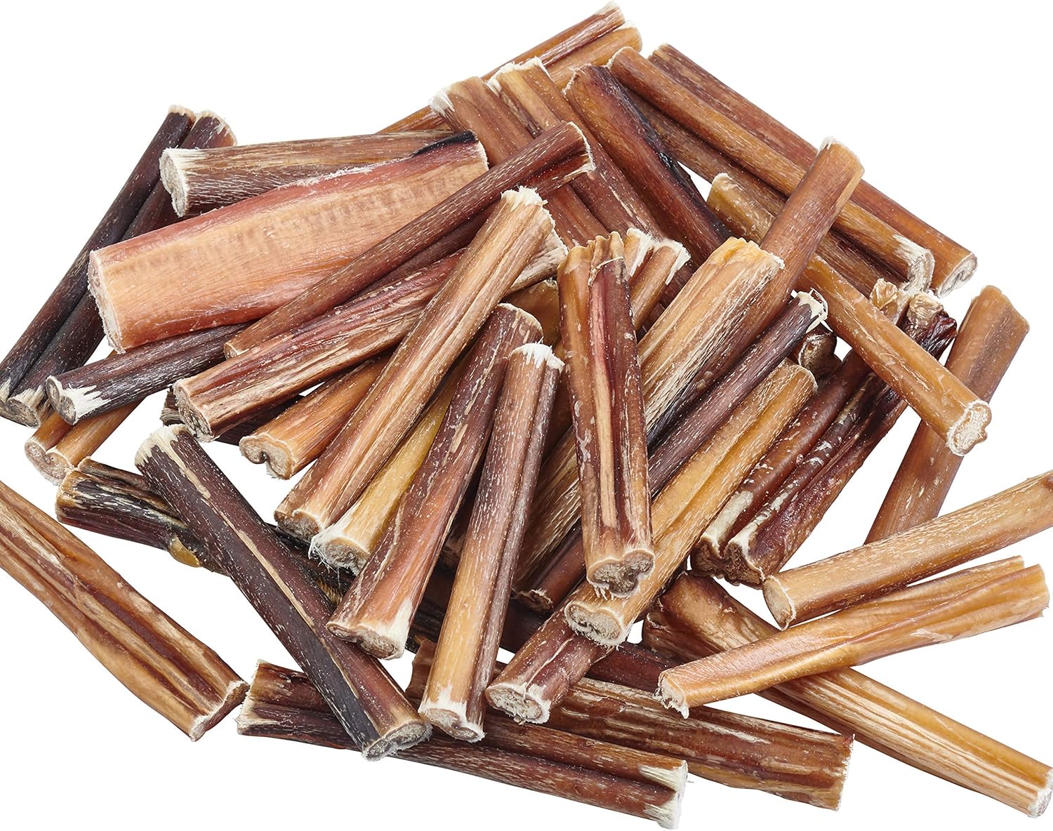 A pile of natural, dried bully sticks for dogs.