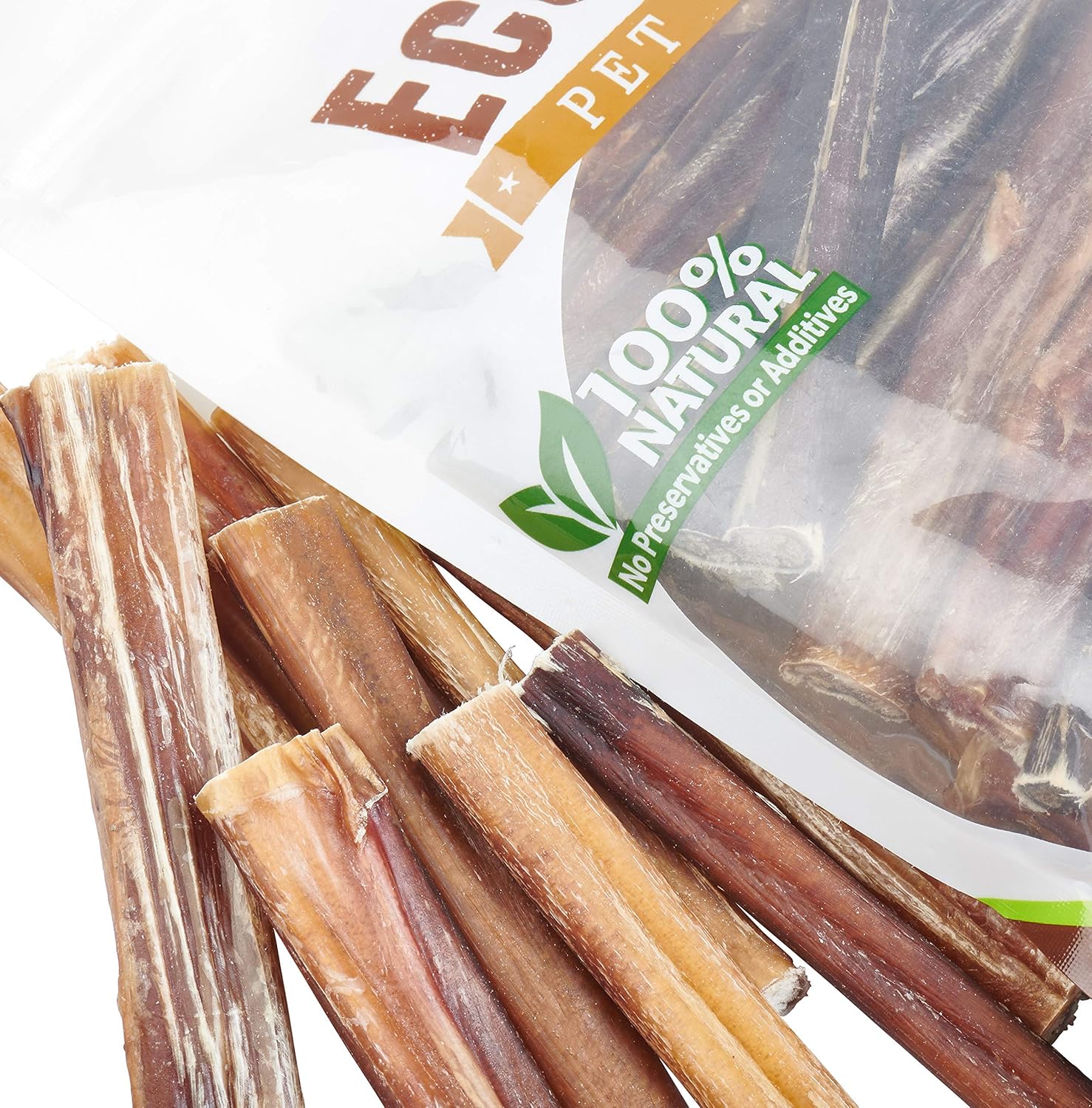 100 natural pet treats in a clear package with visible sticks.