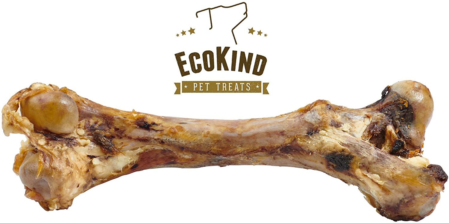 A large, cooked pet bone with visible marrow and texture.