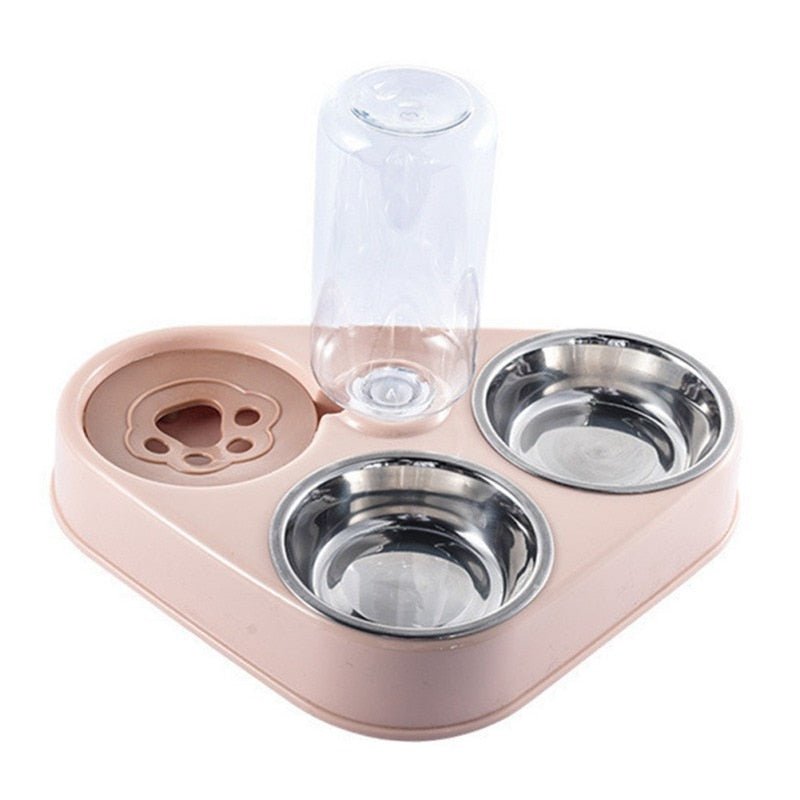 500ML Dog Bowl Cat Feeder Bowl With Dog Water Bottle Automatic Drinking Pet Bowl Cat Food Bowl Pet Stainless Steel Double 3 Bowl - G.O.A.T pets