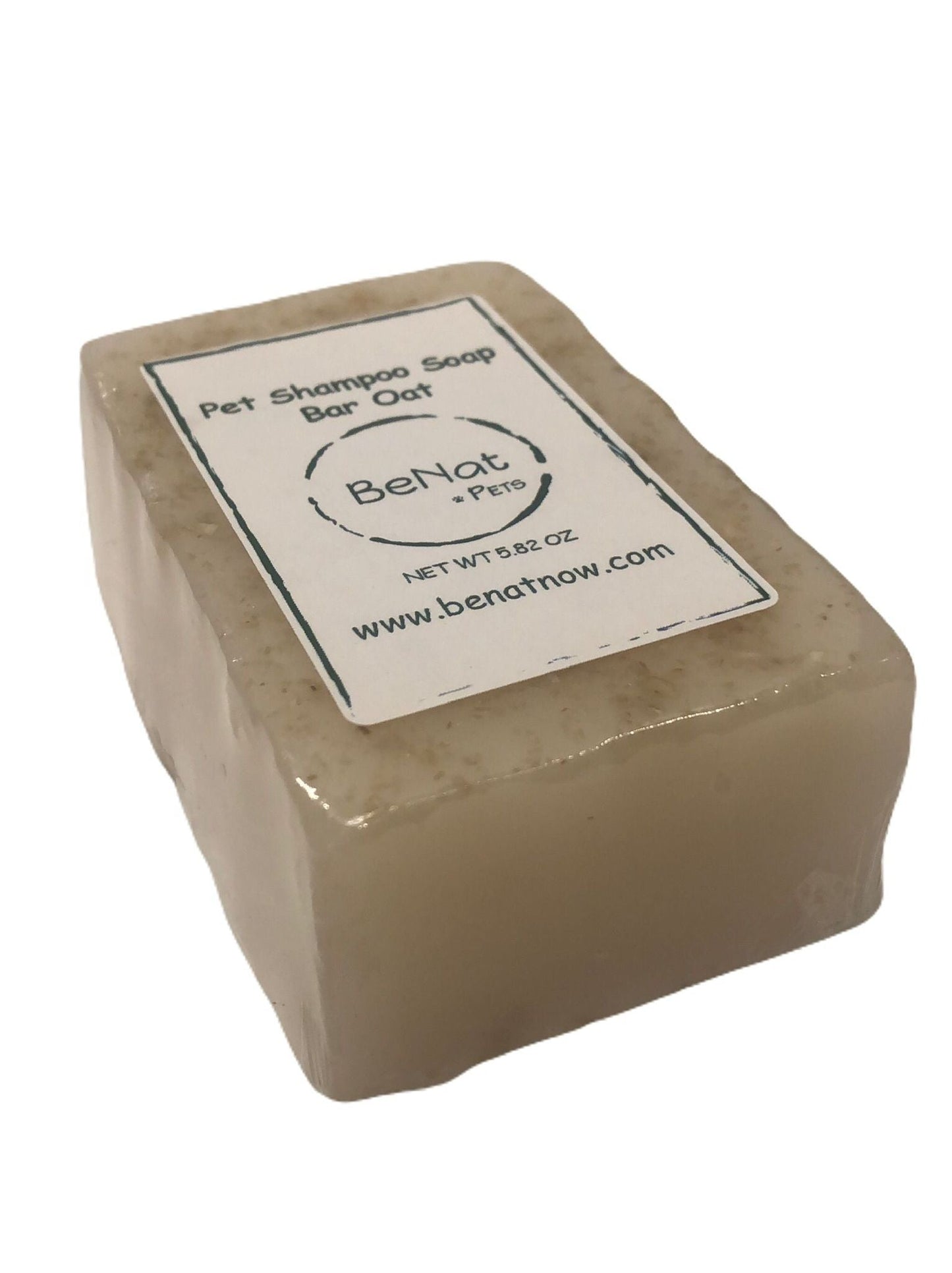 Pet shampoo soap bar oat with label on a white background.